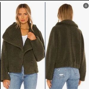 We The Free,  Free People Dark Olive Green Izzy Wrap Teddy Jacket